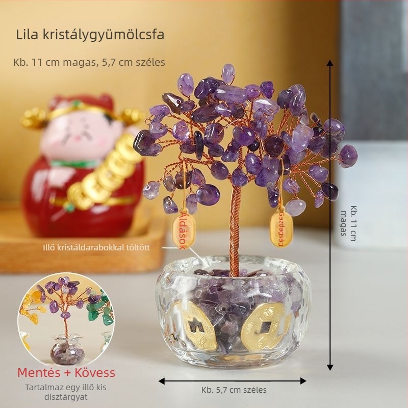 Pénzfa – fém, kézzel készített kínai stílusú dekor autóhoz, íróasztalhoz és otthonhoz