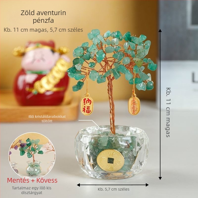 Pénzfa – fém, kézzel készített kínai stílusú dekor autóhoz, íróasztalhoz és otthonhoz