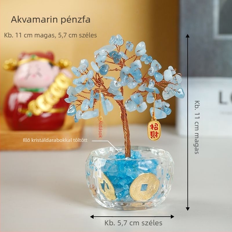 Pénzfa – fém, kézzel készített kínai stílusú dekor autóhoz, íróasztalhoz és otthonhoz
