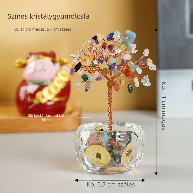 Pénzfa – fém, kézzel készített kínai stílusú dekor autóhoz, íróasztalhoz és otthonhoz