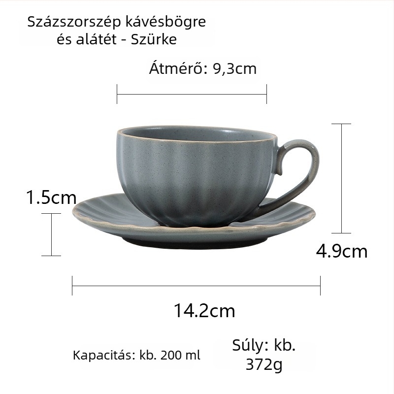 Kávéscsésze és alátét készlet kőedény-kerámiából, retro fényű luxus stílus, egyszínű mintázat, 0,6 kg, testreszabás elérhető