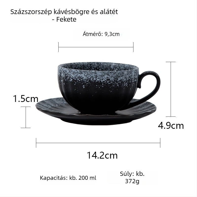 Kávéscsésze és alátét készlet kőedény-kerámiából, retro fényű luxus stílus, egyszínű mintázat, 0,6 kg, testreszabás elérhető