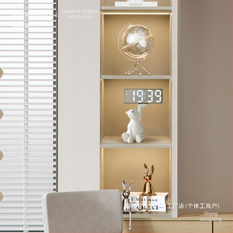 Asztali óra kulcstárolóval — gyanta, testreszabható, koreai stílusú, okos ébresztőóra