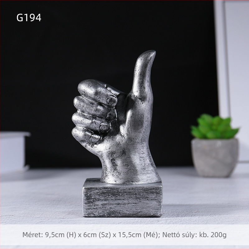 Thumbs-up gesztusú gyanta díszfigura – amerikai retro asztali dekoráció otthoni bárhoz; csomagolás karton; anyag: szintetikus gyanta; anyag-típus: műanyag, gyanta