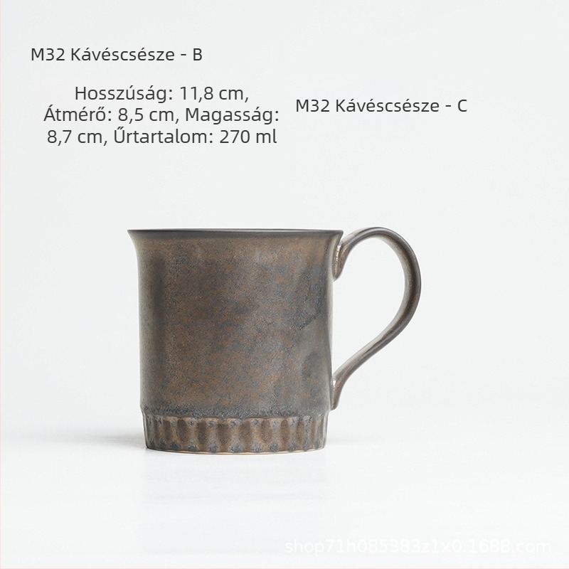 Kávéscsésze latte art-tal, japán retro stílusú, kőedény kerámia aranyozott felülettel, ipari dizájn