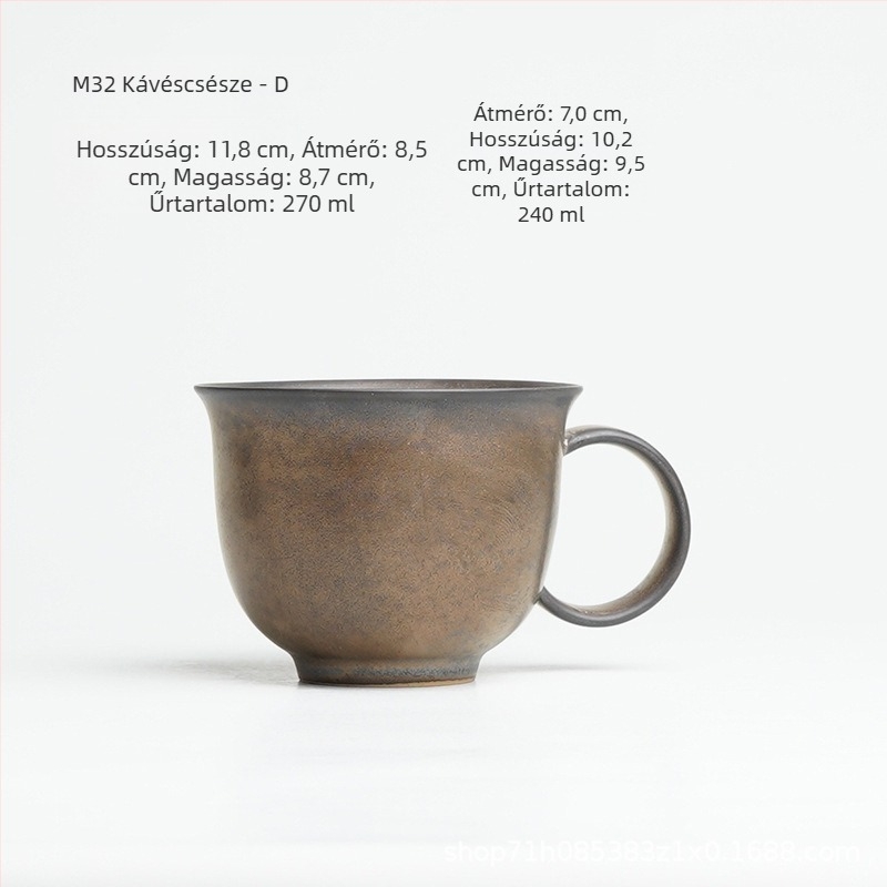 Kávéscsésze latte art-tal, japán retro stílusú, kőedény kerámia aranyozott felülettel, ipari dizájn