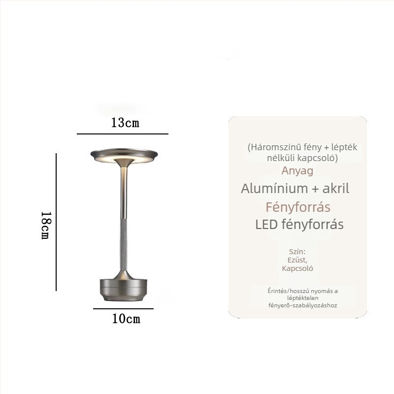 Alumínium asztali lámpa nordikus stílussal, modell Flying Saucer Table Lamp, 3W, érintéses kapcsoló