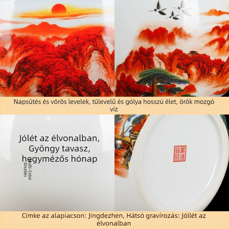 Kerámia szerencse tál dísz – kínai stílusú hengeres forma, ajándékba kész
