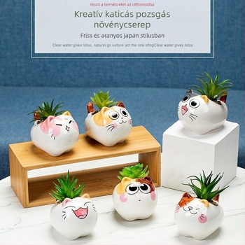 Kerámia virágcserép – porcelán – aranyos rajzfilmszerű állatmotívum – modern minimalista dizájn