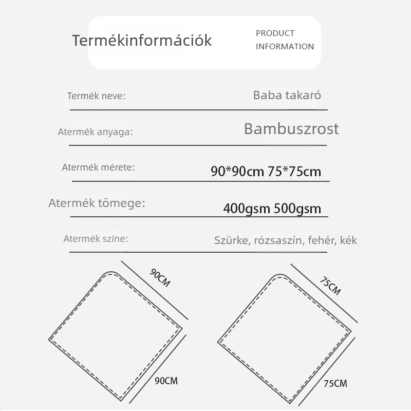 Bambuszrostos babafürdető törölköző kapucnival, 3D fül dizájn, Yue Zhu textile, 400–500 g, 19 szál, hímzés és varrás