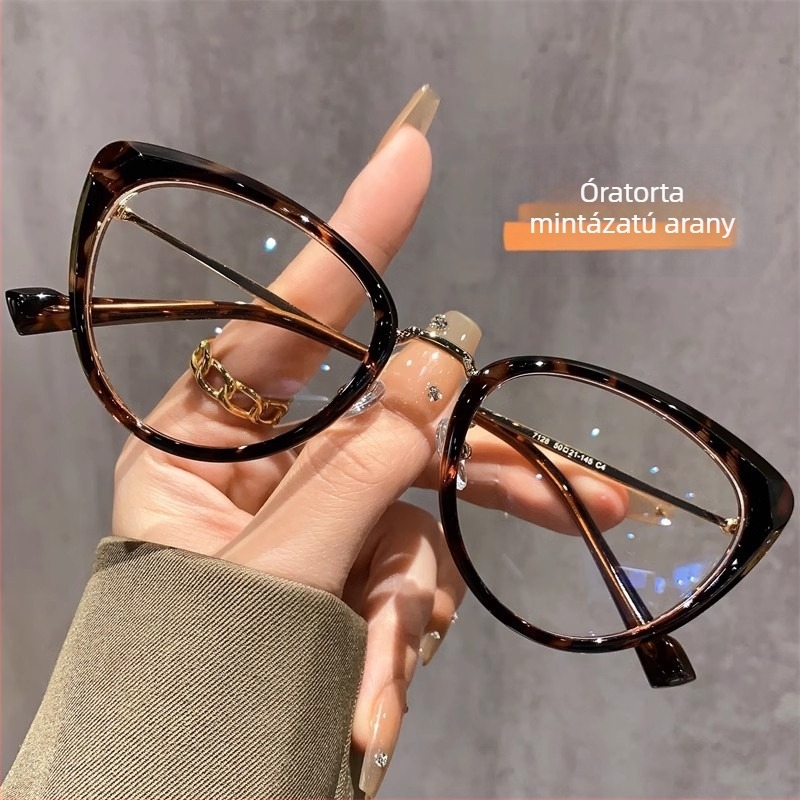 Cat-eye szemüveg myopia esetén, anti-kékfény bevonattal, TR90+fém keret, modell F-71028, állítható keret.