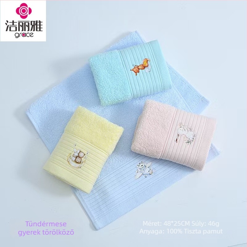 Grace Jie Liya gyerekeknek szánt 100% pamut törölköző arcra és fürdéshez, puha és nedvszívó, 50×25 cm