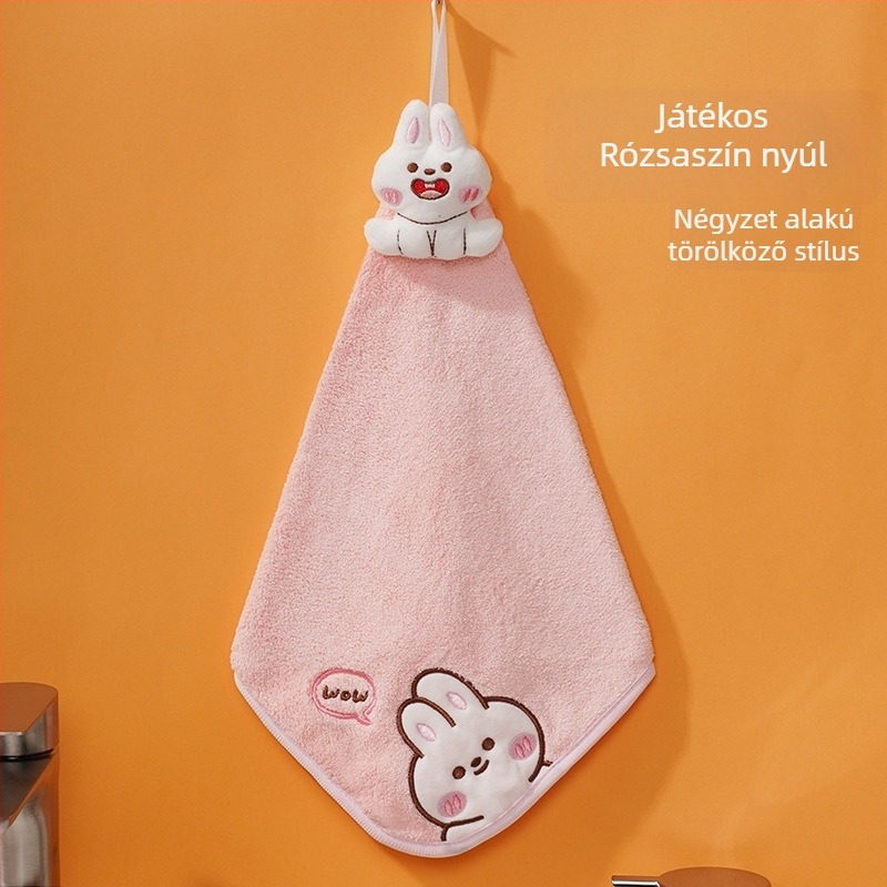 Pooky Bear korall fleece hímzett gyerek törölköző – akasztható, nedvszívó kéztörlő, 30–50 g, testreszabható
