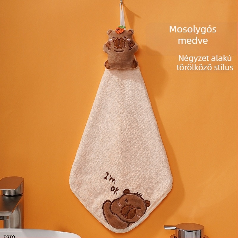 Pooky Bear korall fleece hímzett gyerek törölköző – akasztható, nedvszívó kéztörlő, 30–50 g, testreszabható