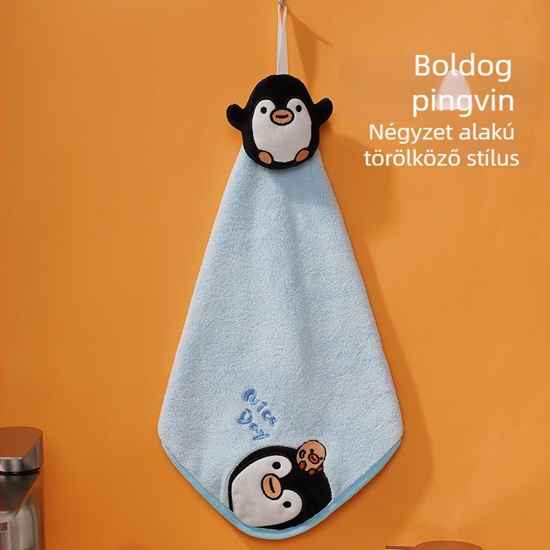 Pooky Bear korall fleece hímzett gyerek törölköző – akasztható, nedvszívó kéztörlő, 30–50 g, testreszabható