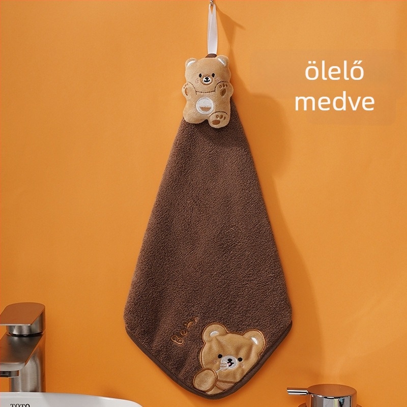 Pooky Bear korall fleece hímzett gyerek törölköző – akasztható, nedvszívó kéztörlő, 30–50 g, testreszabható