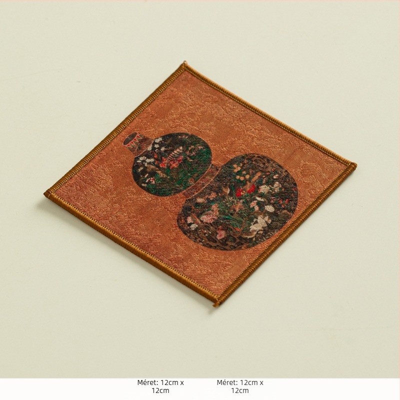 Textil tea mat Mogao-barlang motívummal, Dehua eredetű, logó nyomtatott, klasszikus hagyomány stílus