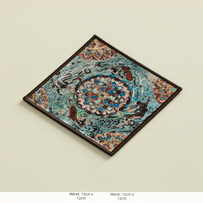 Textil tea mat Mogao-barlang motívummal, Dehua eredetű, logó nyomtatott, klasszikus hagyomány stílus