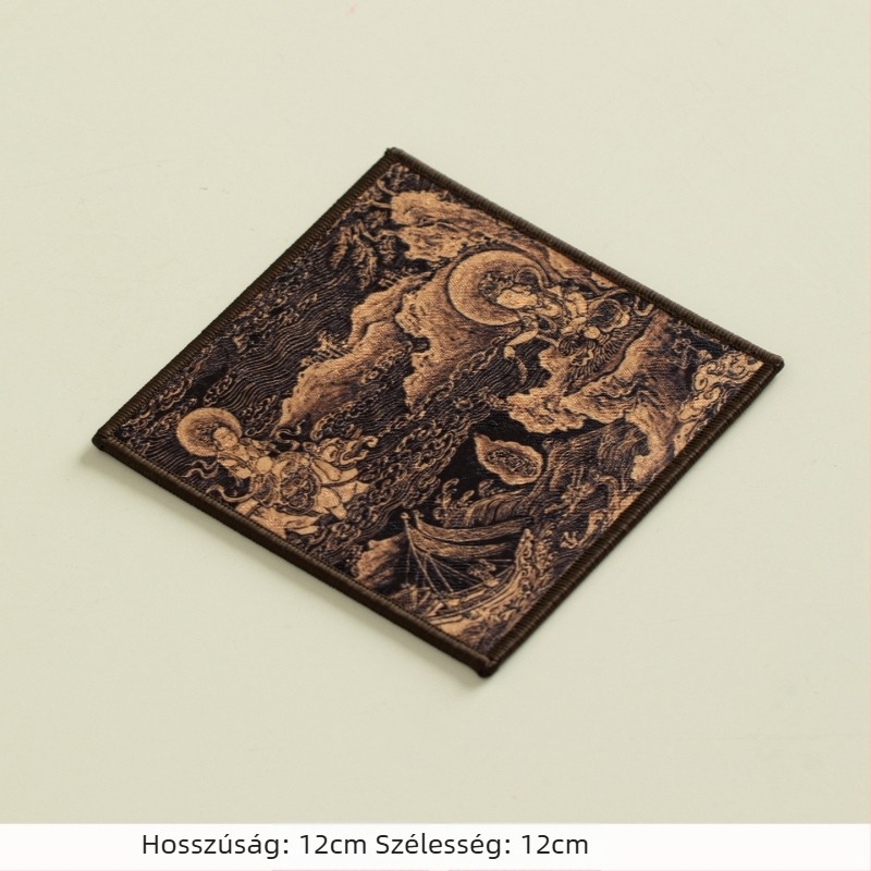 Textil tea mat Mogao-barlang motívummal, Dehua eredetű, logó nyomtatott, klasszikus hagyomány stílus