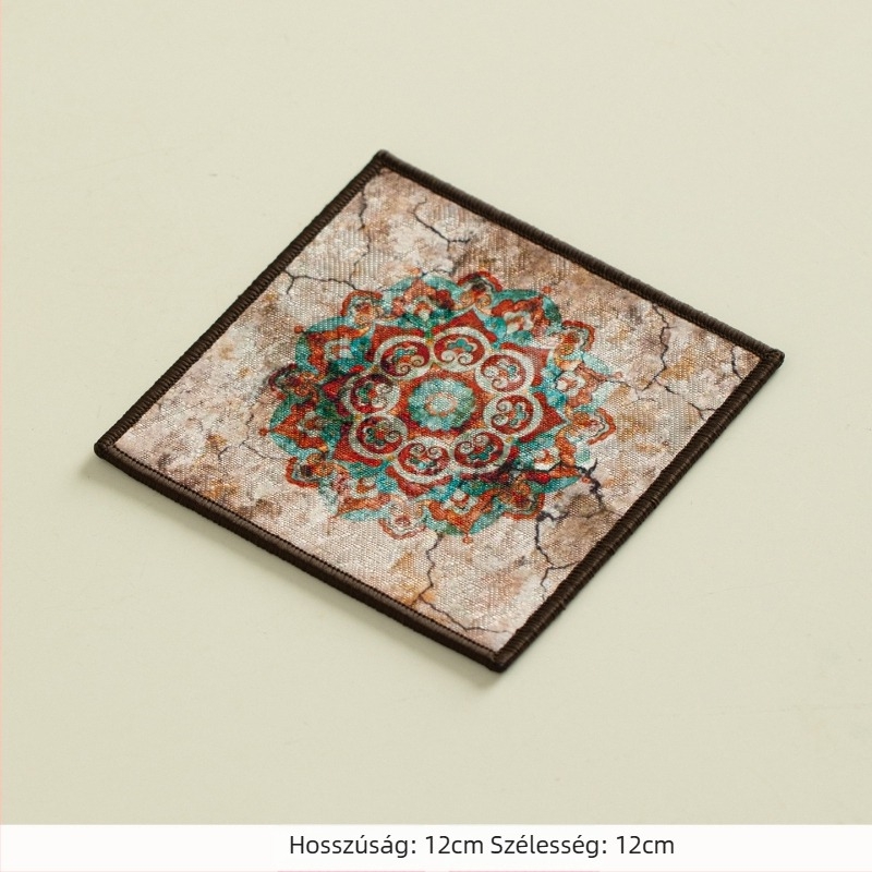 Textil tea mat Mogao-barlang motívummal, Dehua eredetű, logó nyomtatott, klasszikus hagyomány stílus