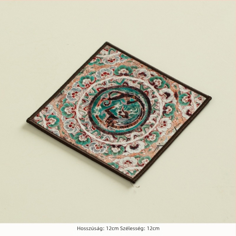 Textil tea mat Mogao-barlang motívummal, Dehua eredetű, logó nyomtatott, klasszikus hagyomány stílus