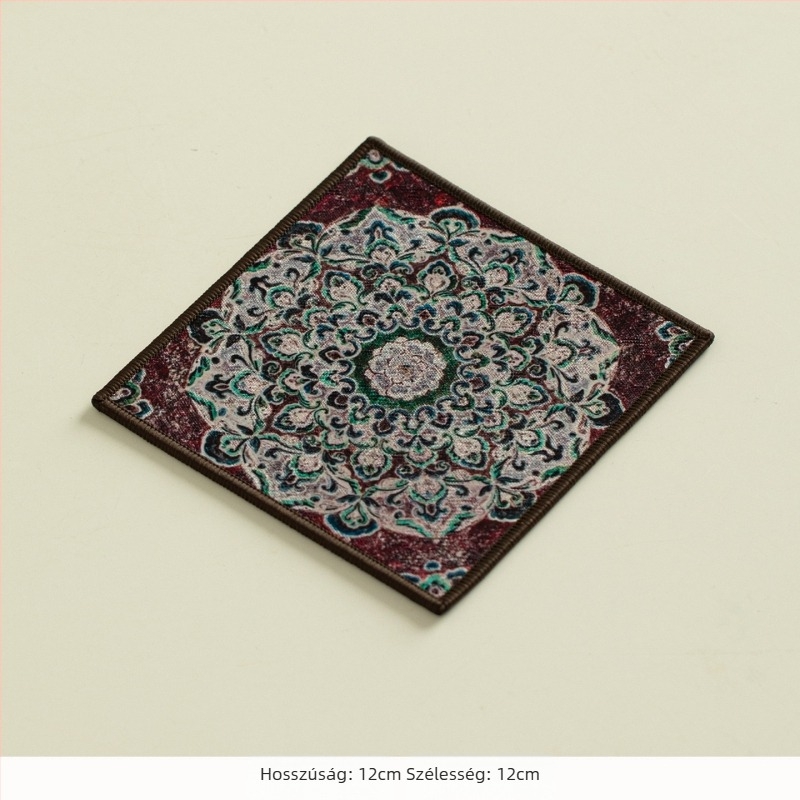 Textil tea mat Mogao-barlang motívummal, Dehua eredetű, logó nyomtatott, klasszikus hagyomány stílus