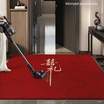 Vörös esküvői bejárati szőnyeg, kettős boldogság szimbólummal, bejárati dekorációhoz.