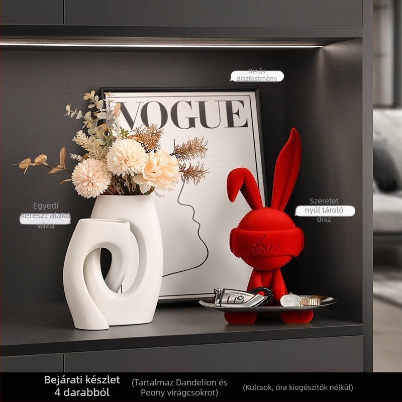 Kulcs-tároló nyúl dísz – gyanta, modern minimalist dekoráció előszobába vagy nappaliba, ajándék új otthonba