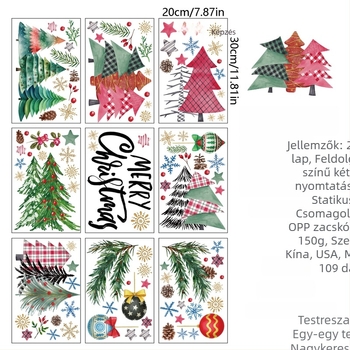 Ablak matricás dekoráció - akvarell karácsonyfa, PVC, vízálló, öntapadó, 1 darab, nordic stílus