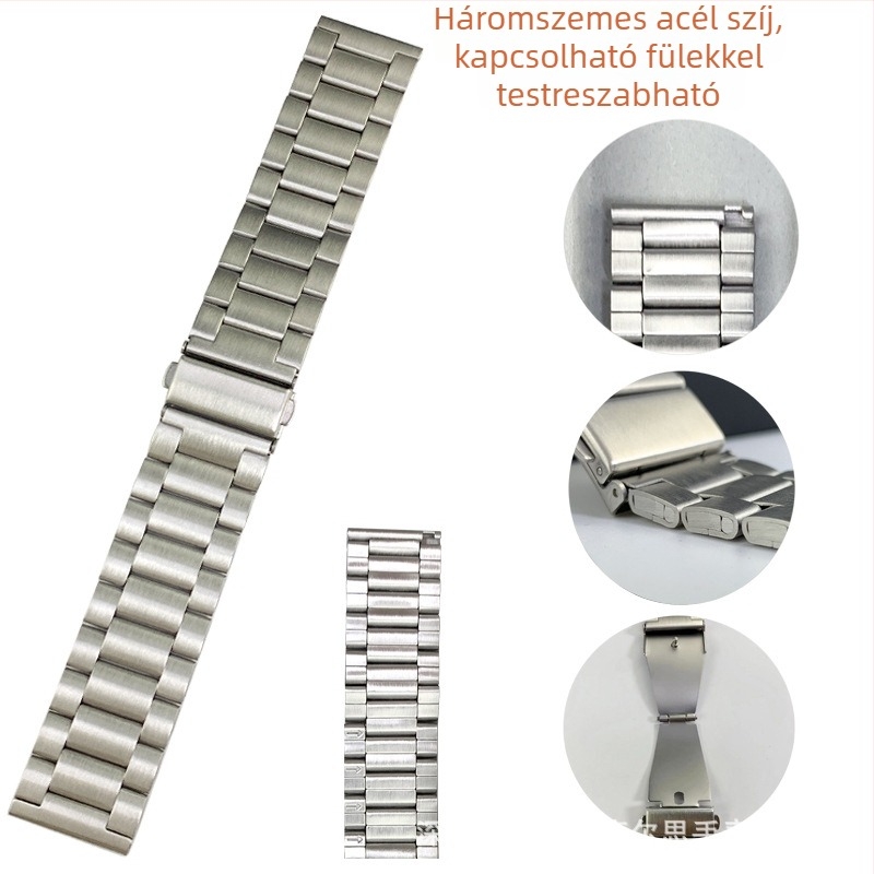 Apple Watchhoz való rozsdamentes acélból készült szíj, 20/22 mm, három gyöngyös dizájnnal, kompatibil Huawei GT3