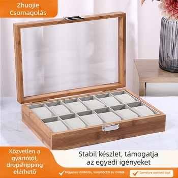Fából készült órák tároló- és kiállító doboz ablakkal, nagy kapacitású, modell 10-19