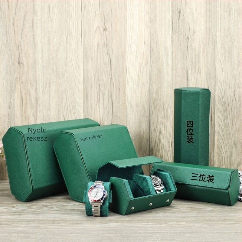 Keresztmintás marhabőr mechanikus órák tároló doboza, hat rekesz, hordozható, valódi bőr