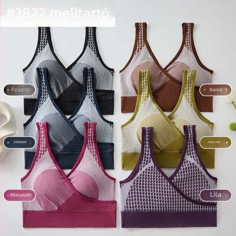 Női sporttop beépített melltartóval, push-up, hát-támogatás, drót nélküli, jóga és futás