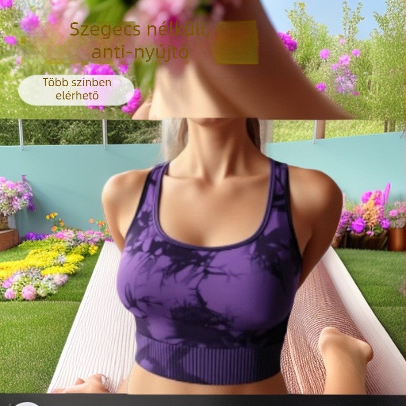 Varrat nélküli női sportmelltartó-tanktop Tie-Dye mintával, Push-Up, Backless, vezeték nélküli, párnázott