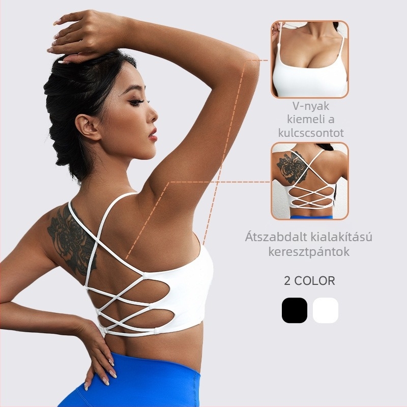 Varrás nélküli mold kosaras sportmelltartó mellpaddal, nylon/elastán 80/20, rögzített kettős pántok