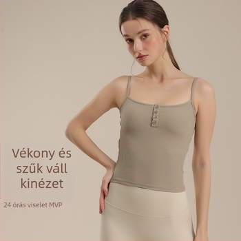 Női bordázott hátsó részű sporttop — egy darabból, vékony vállpántokkal, fix dupla vállpántokkal, 3/4-es kosár és belső bélés spandex, anyag: nylon/elastán 80/20, alkalmas futásra, edzésre, pilatesre és jóga