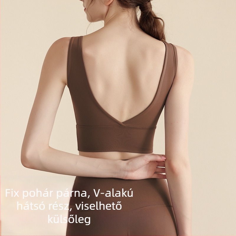 1/4 kosár sportmelltartó, V-hát, jóga-vest, mellkas párnázással, anyag Nylon+Spandex
