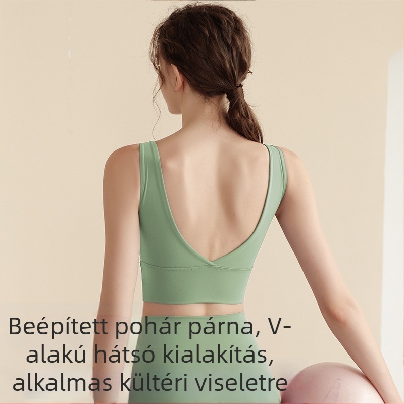 1/4 kosár sportmelltartó, V-hát, jóga-vest, mellkas párnázással, anyag Nylon+Spandex