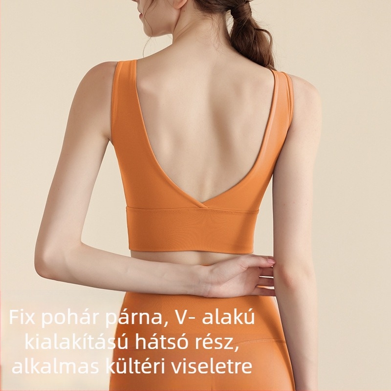 1/4 kosár sportmelltartó, V-hát, jóga-vest, mellkas párnázással, anyag Nylon+Spandex