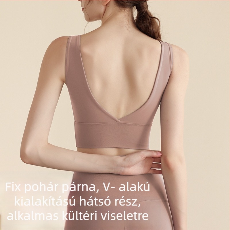 1/4 kosár sportmelltartó, V-hát, jóga-vest, mellkas párnázással, anyag Nylon+Spandex