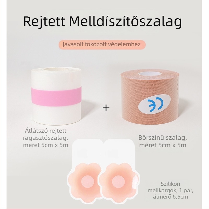 Szilikon mellszívó tapasz – ultra vékony, láthatatlan, lélegző, virág alakú mellbimbó formával, formázó szalag