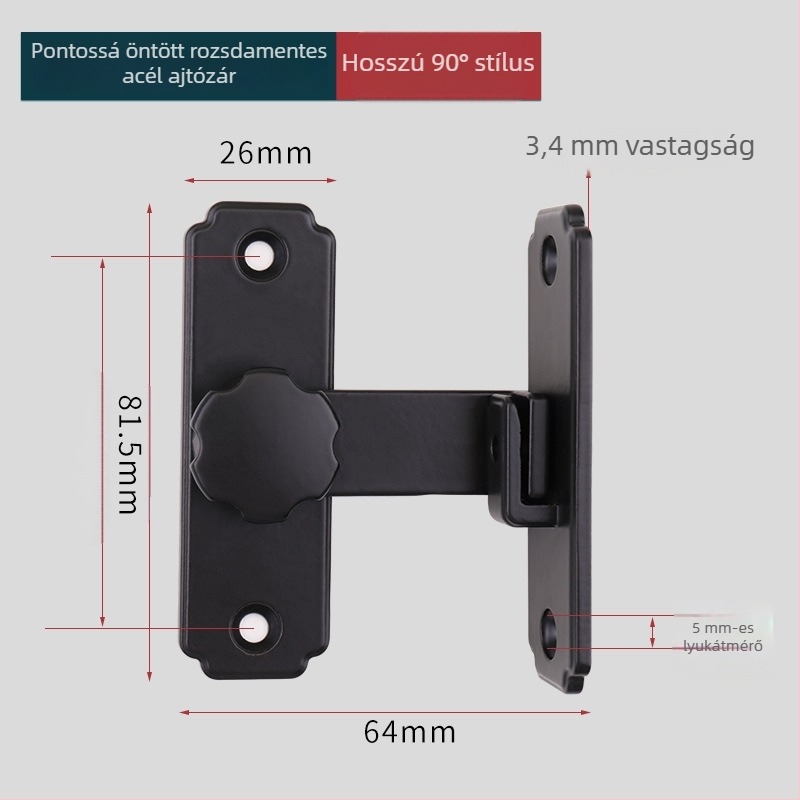 Súlyos teherbírású pajtaajtó zár, 90°/180°-os zárási mód, 304 rozsdamentes acélból, matt/fekete felület, modern minimalista stílus