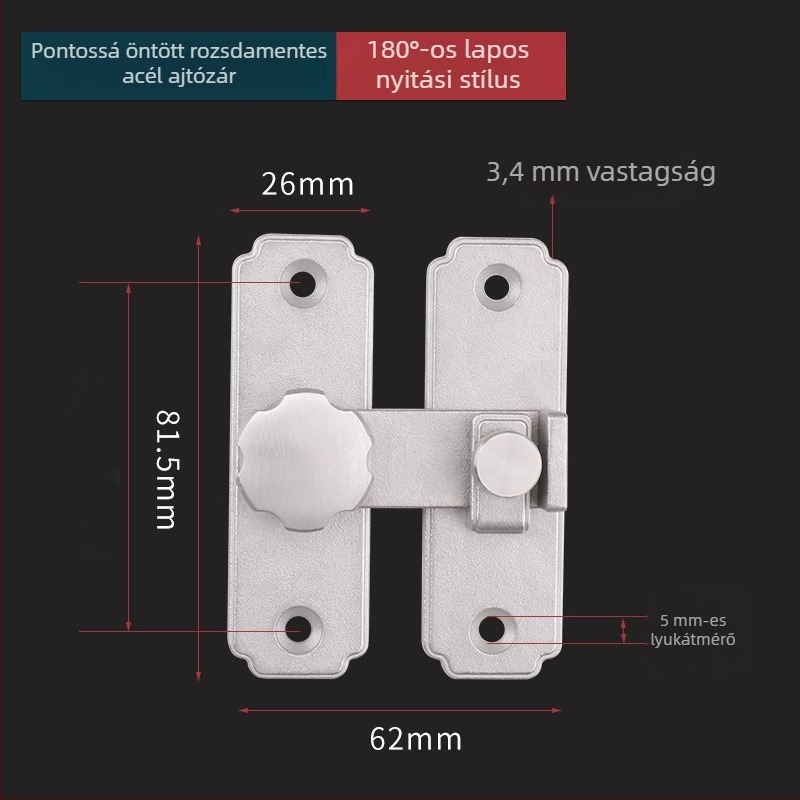 Súlyos teherbírású pajtaajtó zár, 90°/180°-os zárási mód, 304 rozsdamentes acélból, matt/fekete felület, modern minimalista stílus