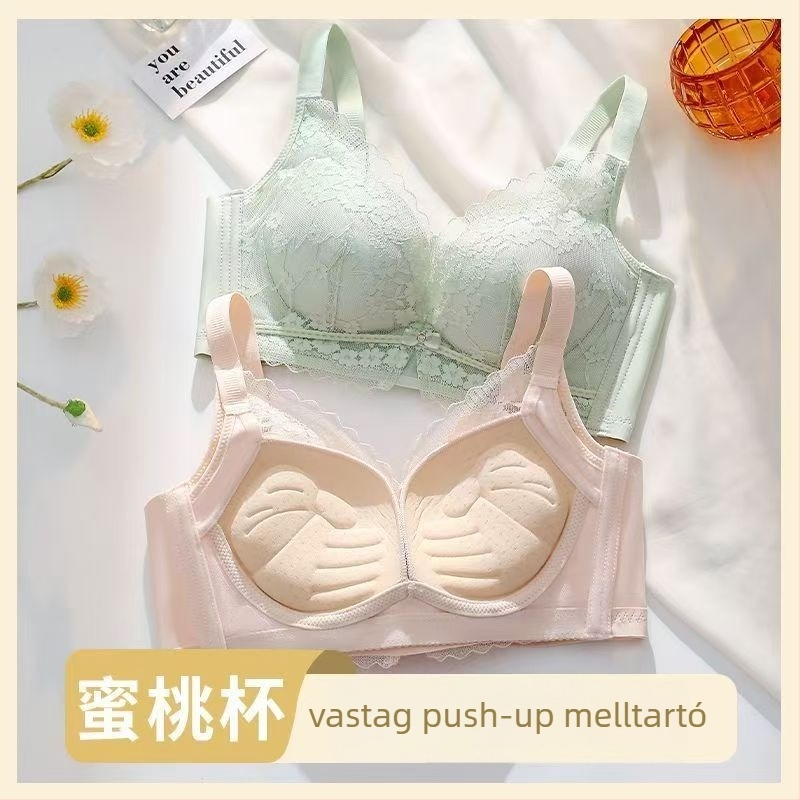 Csipkés push-up melltartó, 3/4 kosár, vastag formázott kosár, hátul négy sor kapcsos zár, állítható támasz