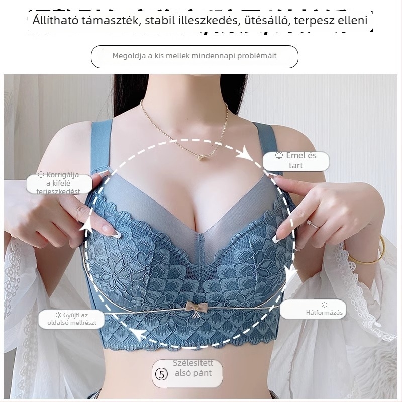 Csipkés push-up melltartó kis méretű keblekhez, állítható emelés és oldalsó formázás, lógás elleni védelem, kosár 3/4