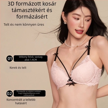 Drót nélküli csipkés push-up melltartó kis mellemhez, 3/4 kosár, hátoldali négy horoggal záródó, dupla pánt, légies és kényelmes