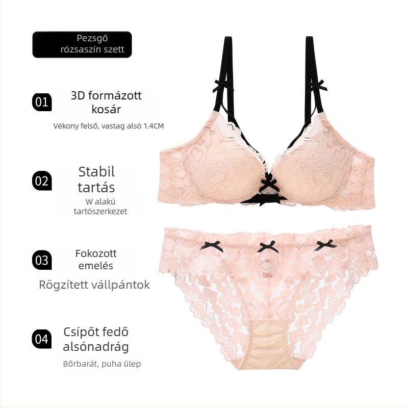 Drót nélküli csipkés push-up melltartó kis mellemhez, 3/4 kosár, hátoldali négy horoggal záródó, dupla pánt, légies és kényelmes