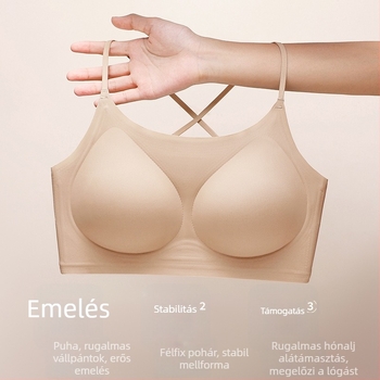 Szemcsés láthatatlan melltartó nylon anyagból, habos kosár, csipkés állítható pántok, hátul egy sor csattal, kényelmes formázás
