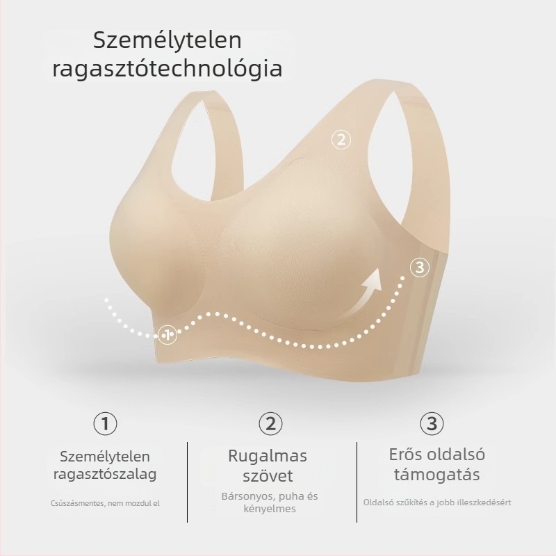Varrat nélküli, drót nélküli, pánt nélküli push-up hatású melltartó, beépített kosarakkal