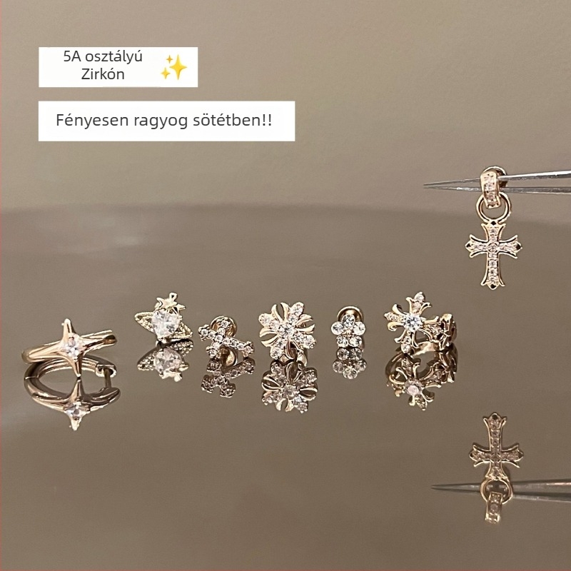 Fülbevalók – titán‑acél csavaros fülcsonti ékszer, geometriai forma, elektroplatált felület, Tyg márka, rozsdamentes acél tüske